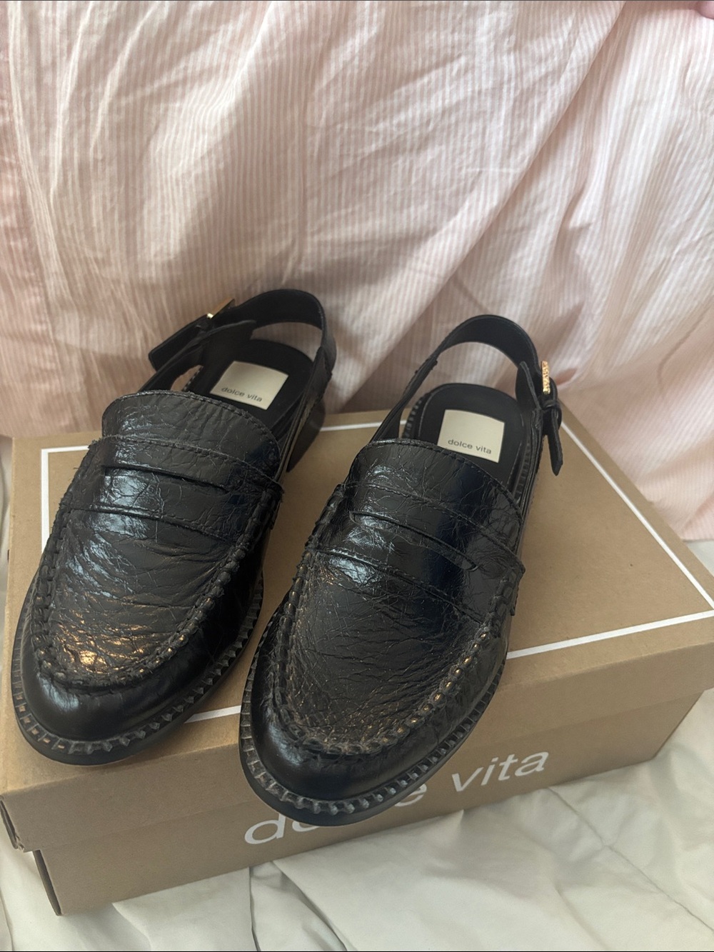 Dolce Vita Black Leather Slingback Penny Loafers